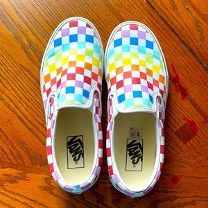 Rainbow checkered slip on Vans